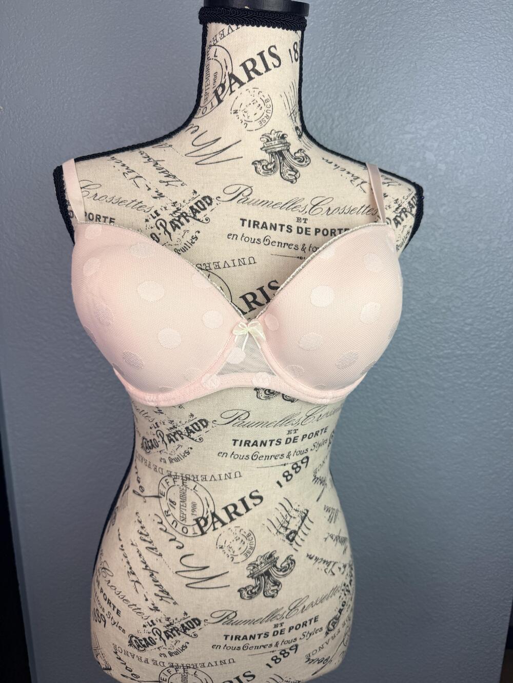 Betsey Johnson Bra Womens 36D Pink Polka Dot Mesh T-Shirt Underwire Padded